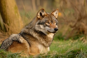 A grey wolf Canis lupus, ai