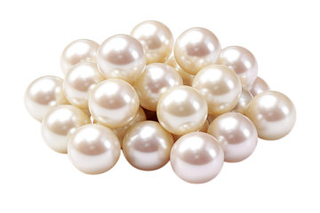 Lustrous Pearls Reflecting Light in a Soft Natural Setting at Dusk on Transparent PNG Background.