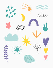 set of weather icons with sun and cloud