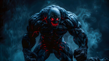 Dark Monster Illustration with Glowing Red Veins