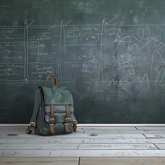 A man is looking at a blackboard with the words love on it,
Back to school concept yellow school backpack with stack of books and textbooks near a school board

