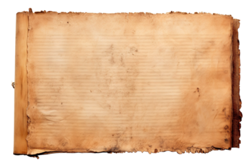 Old Tattered Manuscript Page With Faded Text and Weathered Edges in Natural Light on Transparent PNG Background.