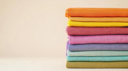 A vibrant arrangement of neatly folded fabrics in various colors