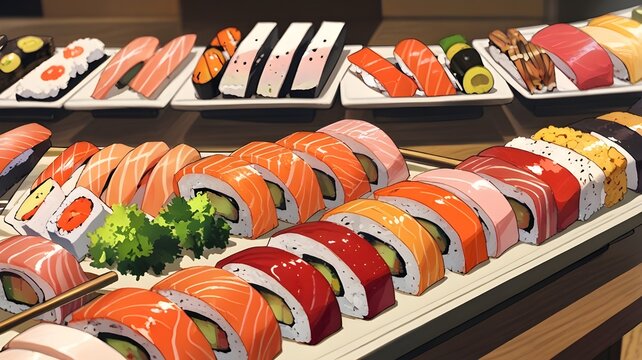 Sushi rolls nigiri an shashimi Japanese food 