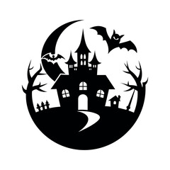 Whimsical Halloween Silhouette logo design template black and white