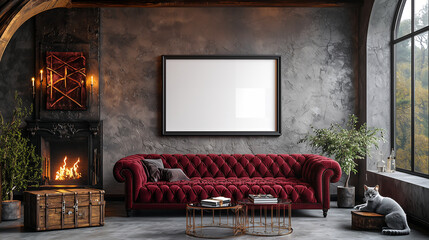 home painting single mockup, vintage living room interior, bedroom horizontal wall art mockup, house wall canvas mockup, house interior background