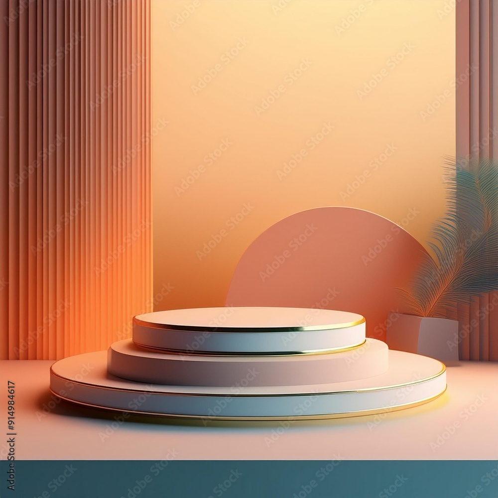 Poster abstract modern display podium with gentle gradient backdrop, featuring layered circular platforms a