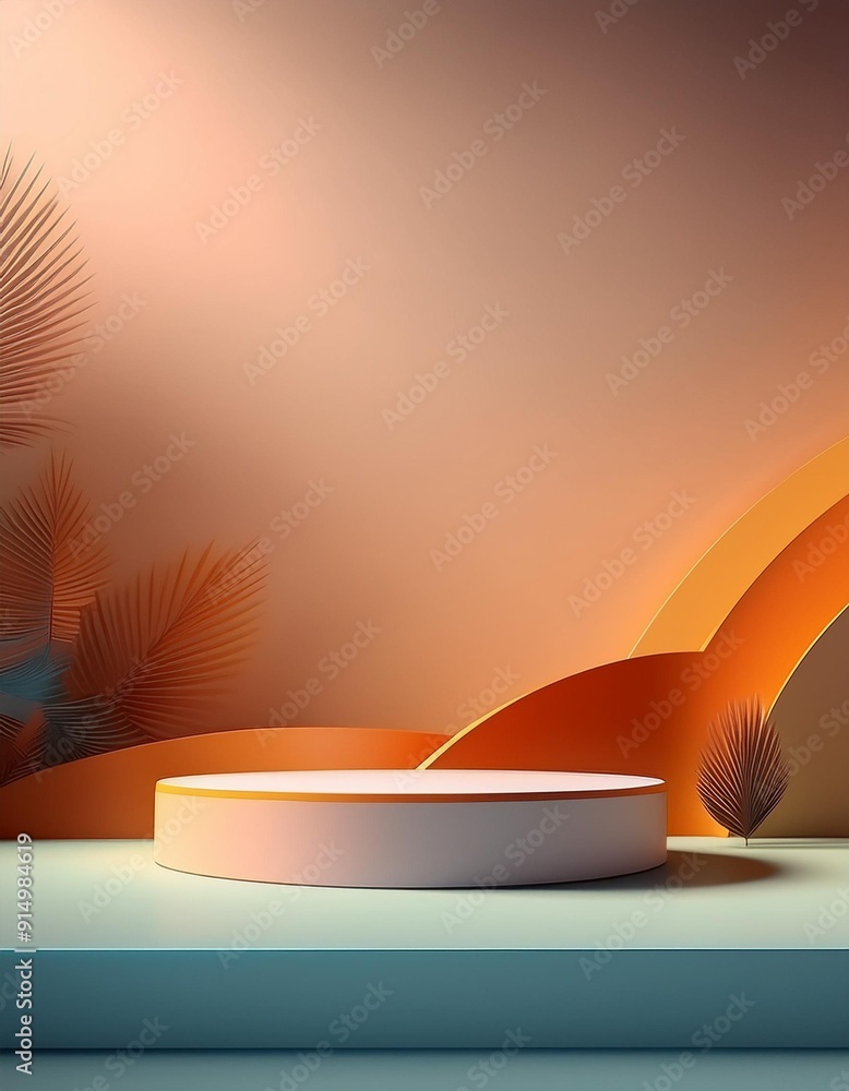Poster abstract composition featuring a circular podium against a colorful gradient background with stylize