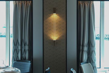 Art Deco interior design style furniture, carpets and paneling onboard classic ocean liner...
