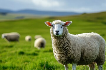 Obraz premium Sheep on pasture background, ai