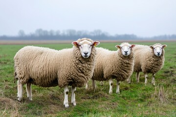Fototapeta premium Sheep on pasture background, ai