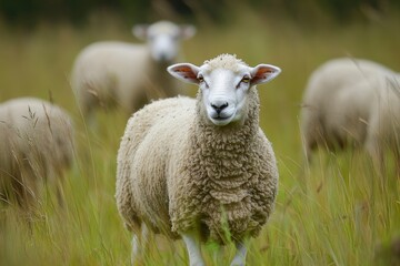 Naklejka premium Sheep on pasture background, ai