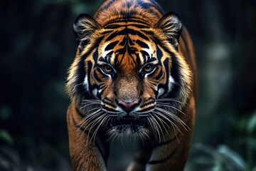 Fototapeta premium Proud Sumatran Tiger prowling towards the camera , ai