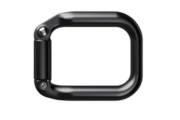 Exploring Innovative Metal Design Through A Minimalist Carabiner In Polished Black Finish on Transparent PNG Background.