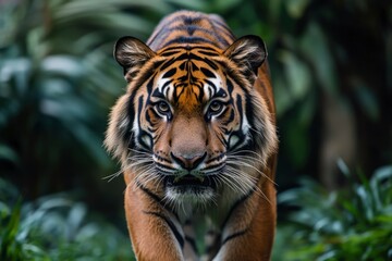 Obraz premium Proud Sumatran Tiger prowling towards the camera , ai