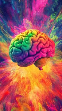 Colorful human brain with vibrant abstract