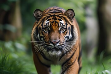 Fototapeta premium Proud Sumatran Tiger prowling towards the camera , ai