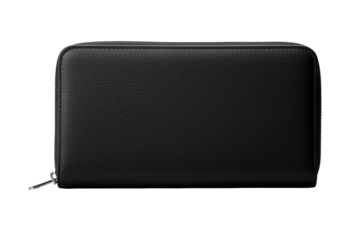 Elegant Black Wallet Displayed on a Clean Surface in Natural Light During the Day on Transparent PNG Background.