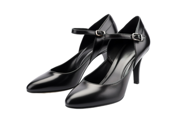 Elegant Black High Heels Displayed Elegantly on a White Background in a Fashion Setting on Transparent PNG Background.