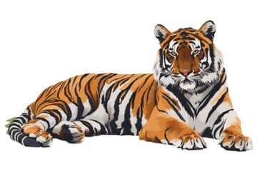 Obraz premium Graceful tiger relaxing in serene minimalist setting