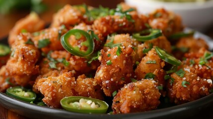 Fototapeta premium Crispy Fried Chicken Wings with Jalapenos and Lime
