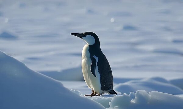 One Emperor Pinguin on the ice in Antarctica.