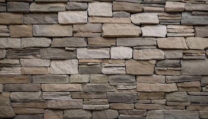 Obraz premium Textured stone wall with varying shades of gray and beige, showcasing a natural building material suitable for modern architecture
