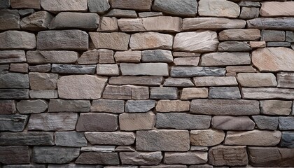 Fototapeta premium Close-up view of a textured stone wall featuring various sizes and colors of natural stones arranged in a random pattern
