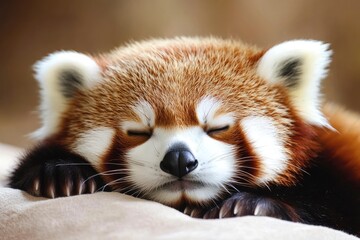 Obraz premium Sleeping Red Panda. Funny cute animal image, ai