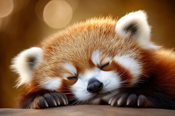 Obraz premium Sleeping Red Panda. Funny cute animal image, ai