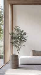 Relaxing property interiors with zen vibes in an interior design minimalist composition. Oriental inspired Real Estate home.