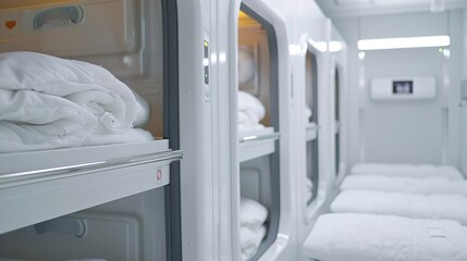 Modern futuristic interior with round windows and comfortable seating.