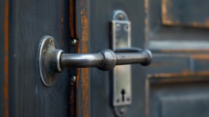Vintage Metallic Door Handle on Wooden Door