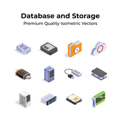Creatively crafted database and storage isometric icons