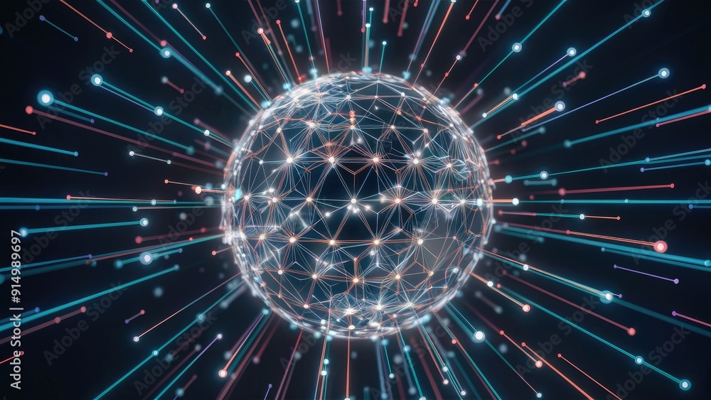 Poster abstract digital technology featuring connection dots and lines on a dark background 3d network stru