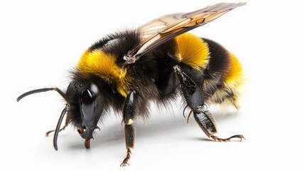 Close-up of a Bumblebee with One Wing Raised