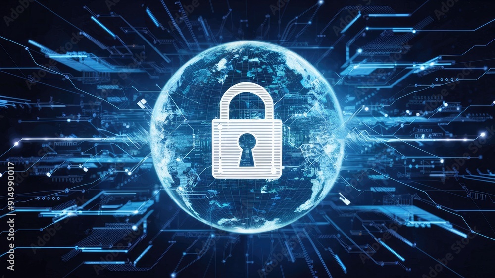 Poster cybersecurity measures safeguarding data and defending against cybercrime on a global scale