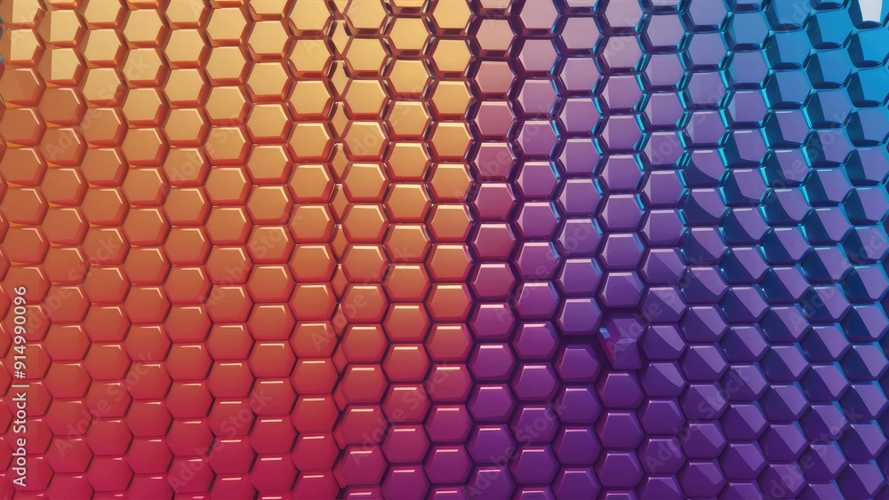 Aufkleber vibrant glossy hexagon background pattern abstract shiny hexagonal gradient texture 3d rendering