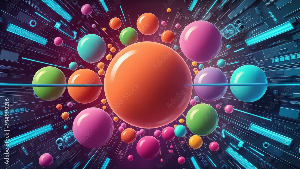 Wall mural vibrant backdrop featuring an array of colorful spheres in various sizes seamlessly blended with sle