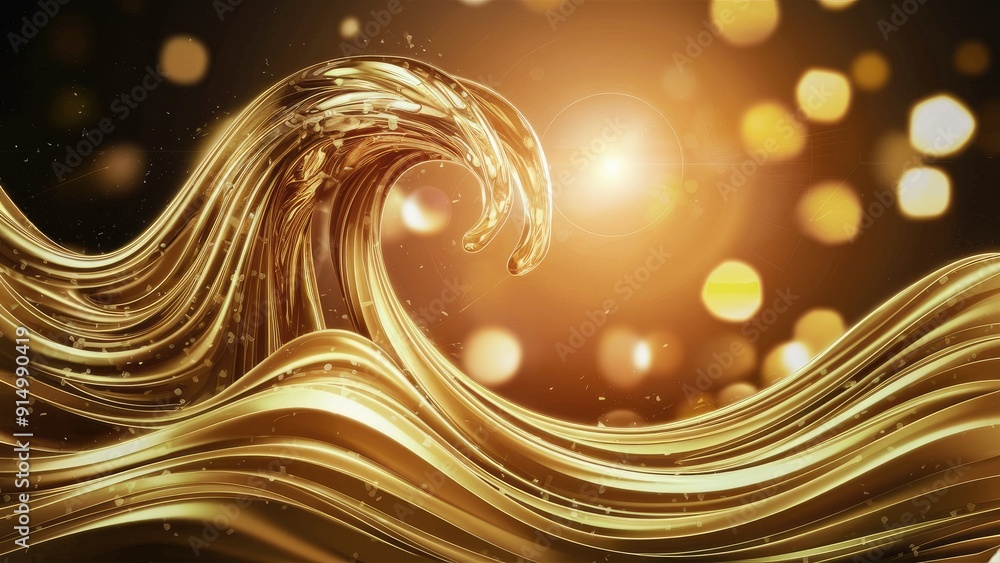 Poster abstract golden wave design with bokeh effect for festive celebrations shimmering gold particle back