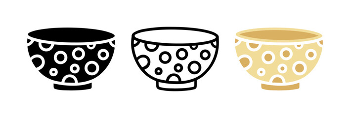 Set of Bowl cartoon doodle with beautiful pattern, Vector, Illustration.