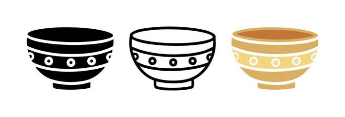 Set of Bowl cartoon doodle with beautiful pattern, Vector, Illustration.