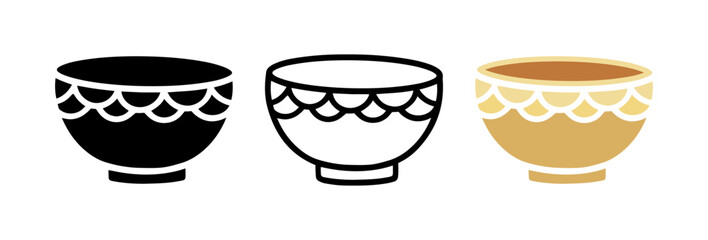 Set of Bowl cartoon doodle with beautiful pattern, Vector, Illustration.