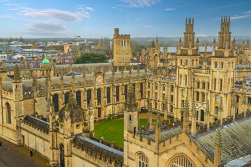 Old town of Oxford city, cityscape of England