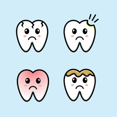 cartoon of a cute sick tooth, vector illustration.