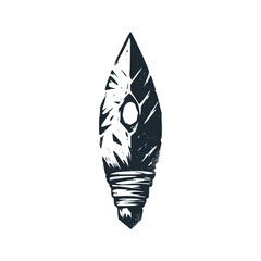 The stone spearhead. Black white vector illustration.