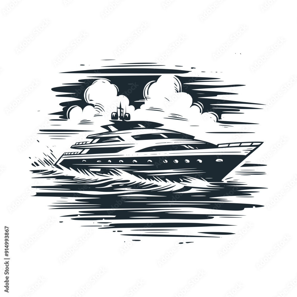 Poster The yacht. Black white vector illustration.