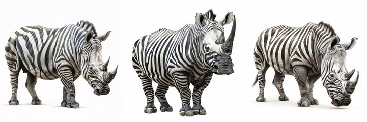 Rhinoceros with Zebra Stripes on White Background