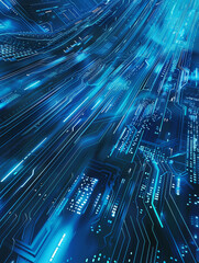 High-Tech Blue Abstract Background with Circuitry and Digital Lines
