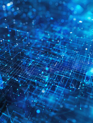 Blue Abstract Technological Background with Grid and Light Nodes